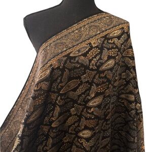 Peacock Black and bronze / gold  Women's Shawl - Zari shawl